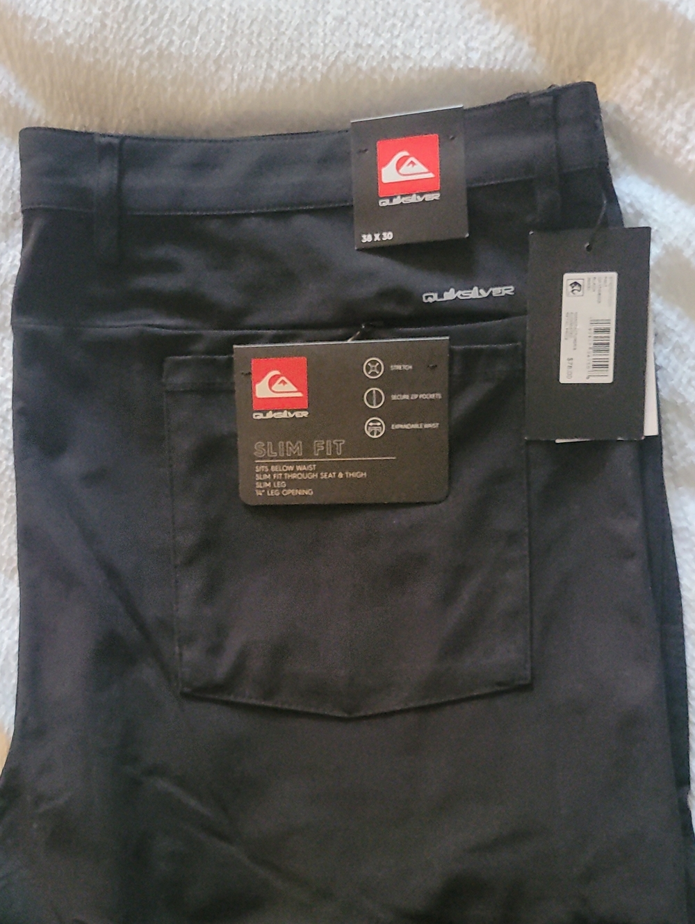 Quiksilver 38x30 NWT Black Onyx Slim-Fit Stretch Tech Men's Pant